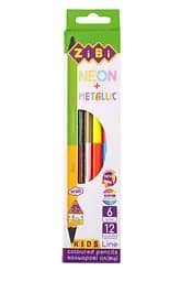 Карандаши цветные двусторонние Kids Line Neon+Metallic, 12 цветов (6 шт.)