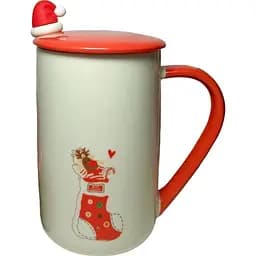 Кружка новогодняя Olens 8030-293-3 Рождественское утешение с крышкой и ложкой керамика 430мл Белыая