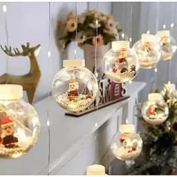 Гірлянда-штора Шари з наполненій 3 х 0.6 м Новорічна гірлянда штора 10 куль Тепло білий