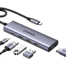 Концентратор Ugreen USB-C to HDMI + 3xUSB 3.0 + PD CM511 gray (15596)