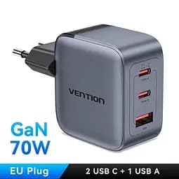 Зарядний пристрій Vention 70W GaN FEX 1U+2C чорний євровилка - мініатюра 2