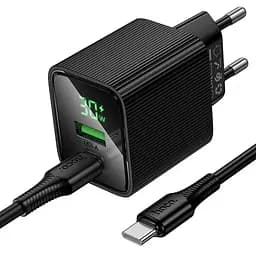 Мережевний зарядний пристрій Hoco CS84A Excellent with digital display PD30W+QC3.0 1USB-A/1C + кабель Type-C to Type-C Black - мініатюра 4