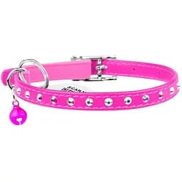 Ошейник для кошек Waudog Glamour кожаный с эластичной вставкой и стразами 22-30х0.9 см розовый
