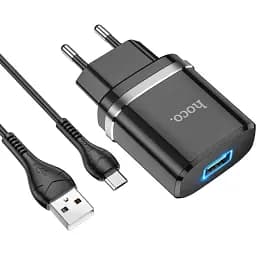 Зарядний пристрій Hoco N1 USB чорний + кабель USB to MicroUSB