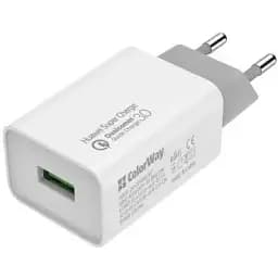 Мережевий зарядний пристрій ColorWay, білий, 20 Вт, 1xUSB (QC3.0), Auto ID (CW-CHS014Q-WT)
