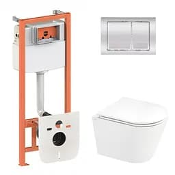 Набор: Qtap Scorpio Ultra Quiet унитаз подвесной QT1433053EUQW + Nest комплект инсталляции 4в1 (квадратная клавиша Chrome) QT0133M425 + M06028CRM