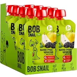 Набор пюре Bob Snail Яблоко-Груша-Чернослив для детей от 6 месяцев, гомогенизированное 900 г (10 шт. х 90 г)
