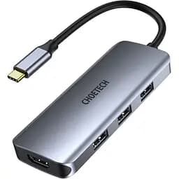 Док-станція USB3.1 Type-C - - HDMI 4K30Hz/3хUSB 3.0/Type-C/ PD100W/SD/TF 7 in 1Choetech (HUB-M19-GY)