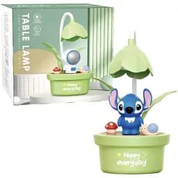 Дитяча настільна лампа Стіч квітковий горщик зелена (351B)