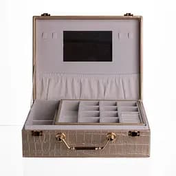 Скринька для прикрас з екошкіри 19 відділень із дзеркалом 23.5×14×8 см органайзер для прикрас Золотистий Yiwu HP-5-20GOLD