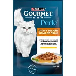 Упаковка вологого корму для котів Gourmet Perle Gravy Delight міні філе курки в соусі 2.21 кг (85 г х 26 шт.) - мініатюра 3
