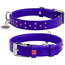 Нашийник для собак Waudog Glamour шкіряний з QR паспортом, з клейовими стразами, M, Ш 25 мм, Дов 38-49 см (4823089307145)