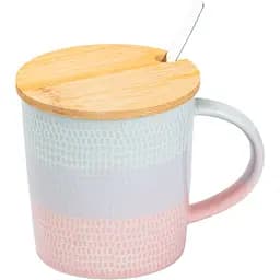 Чашка керамическая Happy Life в скандинавском стиле с крышкой и ложкой розовая 350 мл HP7201P