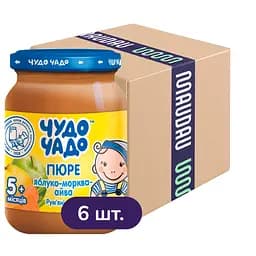 Упаковка пюре Чудо-Чадо Яблоко-морковь-айва с сахаром и витамином С 1.02 кг (170 г х 6 шт.)