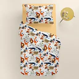 Дитяча постільна білизна в ліжечко JUNGLE ANIMALS CS5, помаранчевий (AnimalsJungleOrangeBlue_Honey110x160_140) - мініатюра 2