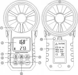 Анемометр крильчастий 0,3-30 м/с, -10-45 °C WINTACT WT87A - мініатюра 8