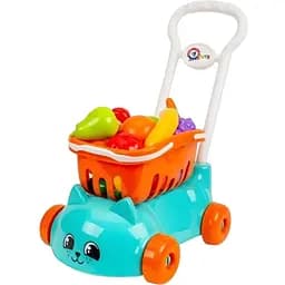 Детская игрушечная тележка для супермаркета с продуктами, голубого цвета