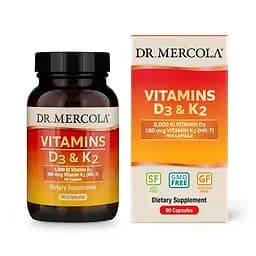Вітаміни та мінерали Dr. Mercola Vitamins D3 & K2 5000 IU/180 mcg, 90 капсул