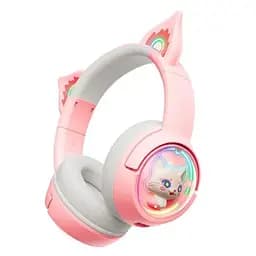 Дитячі ігрові бездротові Bluetooth навушники Onikuma B5 з RGB підсвічуванням і вбудованим мікрофоном Рожевий