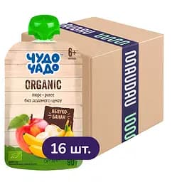 Упаковка органического пюре Чудо-чадо Яблочно-банановое без сахара 1.44 кг (90 г х 16 шт.)