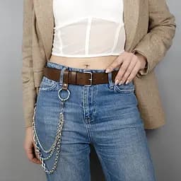 Ремень коричневый с цепочкой кожаный HC-4063 (120 см)