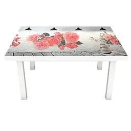 Вінілова наклейка на стіл Червоні квіти ПВХ плівка під цеглу Сірий 60х120 см Happy Pocket Z180659 - мініатюра 2