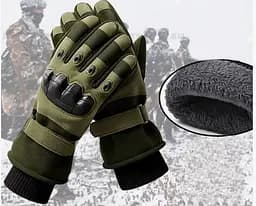 Зимові повнопалі тактичні рукавички на флісі Олива Solve c кісточками KT6010201 розмір S
