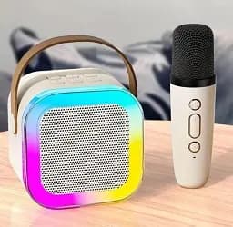 Дитяче караоке з бездротовим мікрофоном K12 та портативною RGB Bluetooth колонкою Pink (18965) - мініатюра 3
