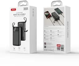 Зовнішній акумулятор XO PR280 з вбудованим кабелем 4-в-1 USB-C + iP 30000 mAh чорний - мініатюра 5