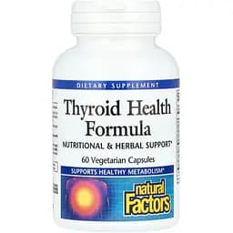 Рослинна формула Natural Factors Thyroid Health Formula для здоров'я щитовидної залози 60 вегетаріанських капсул
