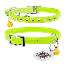 Нашийник Waudog Glamour з резинкою клейовими стразами для котів (ширина 9мм довжина 22-30см) салатовий