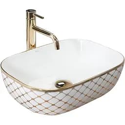 Умивальник Rea Belinda diamond накладний білий/золото REA-U8471, Білий