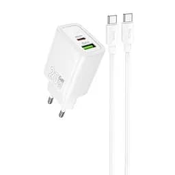МЗП Hoco N61 Gentle PD20W+QC3.0 (1USB-A/1C) + кабель Type-C to Type-C White