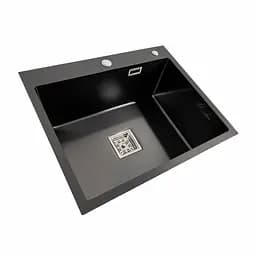 Кухонна мийка Platinum Handmade 60x50 (600x500x230 мм) PVD чорна HSB, Чорний - мініатюра 3