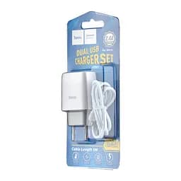 Мережевий зарядний пристрій Hoco C73A Glorious dual port charger set ( Micro ) ( EU ) Білий - мініатюра 2