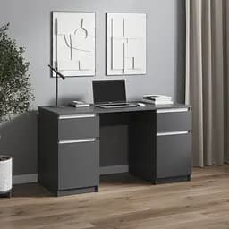 Комп'ютерний стіл Vays, письмовий стіл з двома тумбами, з шухлядами без ручок R-34 Антрацит-Білі планки