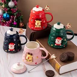 Кухоль з кришкою новорічний Merry Christmas 13667 400 мл синій - мініатюра 4