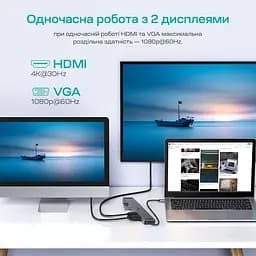 USB-Хаб Choetech USB-C хаб 11-в-1 M20 HDMI 4K@30Hz, VGA, 3 USB-A 3.0, USB-C 3.0, RJ45, USB-C PD, SD-card, TF-card, 3.5mm audio (43-00154) - мініатюра 6