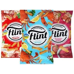 Набір сухариків Flint пшенично-житніх зі смаком холодця та хрону, смаком краба, зі смаком бекону (3 шт. x 60 г) 180 г