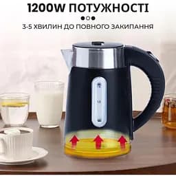 Електрочайник з обертанням на 360° Sokany SK-0808B дисковий із фільтром 1л 1200 Вт Чорний - мініатюра 7