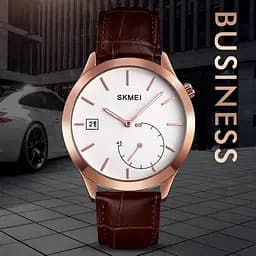 Чоловічий кварцовий годинник Skmei 1581 Prestige коричневий з рожевим - мініатюра 4