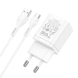 Адаптер мережевий HOCO N25 Maker dual port charger set + Type-C 2USB блок зарядний білий - мініатюра 3