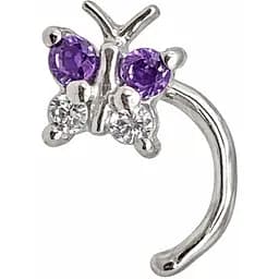 Серебряная серьга-пирсинг в нос Бабочка. 1041.8С Фиолетовый