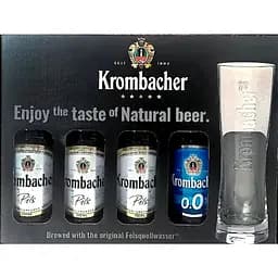 Подарунковий набір пива Krombacher світле фільтроване 0.33 л х 4 шт. + келих