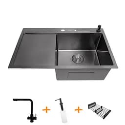 Комплект чорної кухонної мийки та змішувача з нержавіючої сталі NB-7848, Чорний