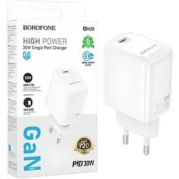 Зарядний пристрій Borofone BN28 Type-C PD30W технологія GaN Power Delivery 3.0 білий