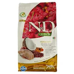 Сухой беззерновой корм для кошек Farmina N&D Grain Free Quinoa Cat Skin&Coat Adult, при пищевой аллергии, перепелка, киноа, кокос, куркума, 1,5 кг