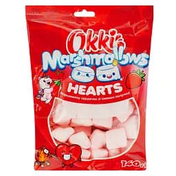 Маршмеллоу Okki Marshmallows Hearts со вкусом клубники 140 г