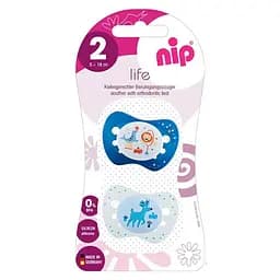 Пустышка Nip Чудесная жизнь № 2, силиконовая, 5-18 мес., 2 шт., синий с белым (31302)