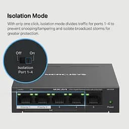 Комутатор MS105GP 5xGE (4xPoE), 65Вт, Некерований Mercusys teh0018243 - мініатюра 7